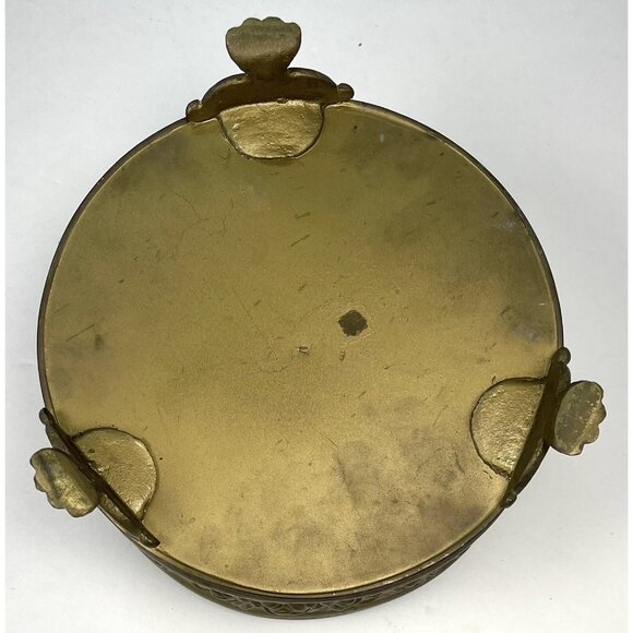 VTG 7"x5" Round Gold Painted Metal Footed PLANTER Pot Embossed Daisies Flowers - Picture 5 of 5